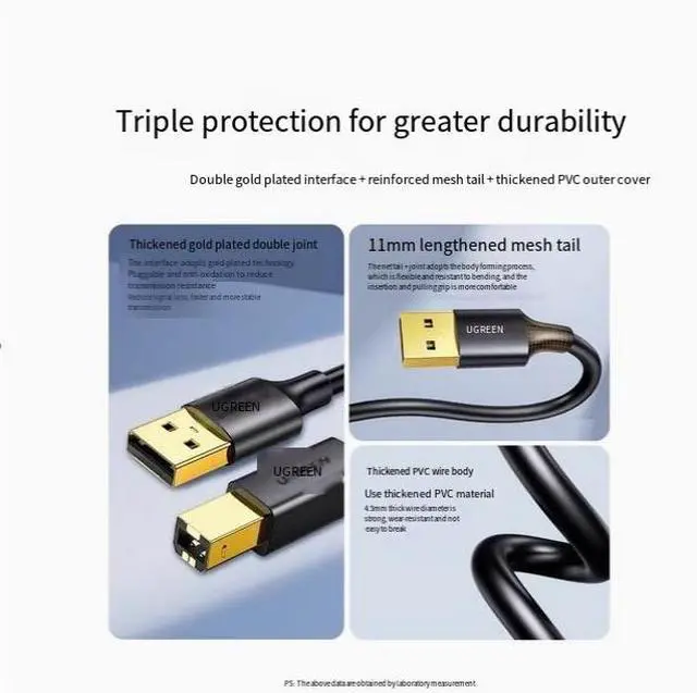 Alt view image 6 of 7 - UGREEN USB 2.0 printer data cable Computer extended connection Extended USB square port for Canon HP Epson