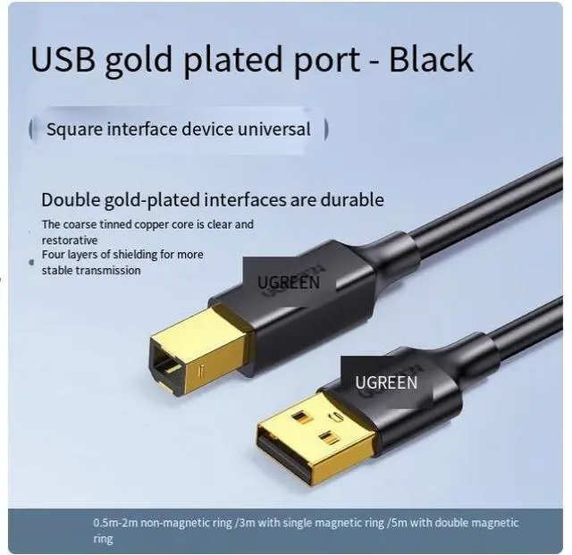 Alt view image 2 of 7 - UGREEN USB 2.0 printer data cable Computer extended connection Extended USB square port for Canon HP Epson