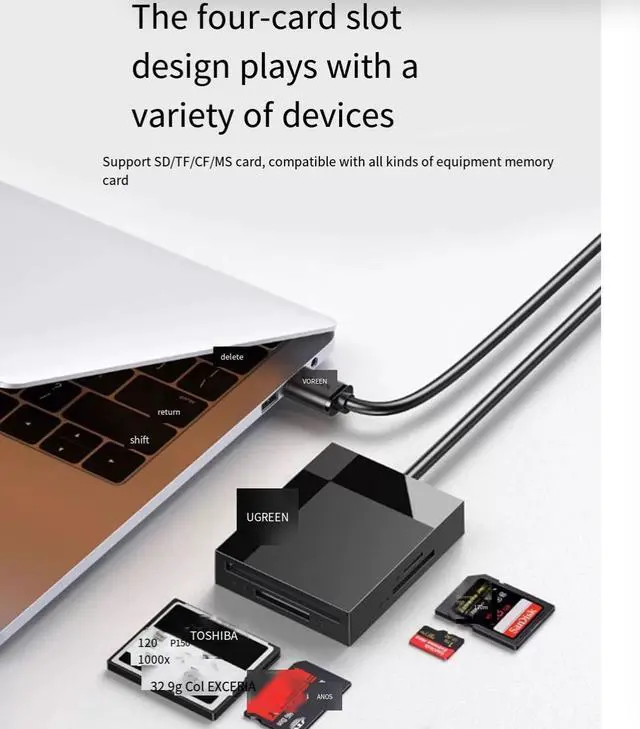 Alt view image 2 of 4 - UGREEN High-speed Card reader USB3.0 4-in-1 multi-function SD/CF/TF/MS card simultaneously reads multi-function Typ for in-car otg camera memory SLR camera Truck mobile phone computer