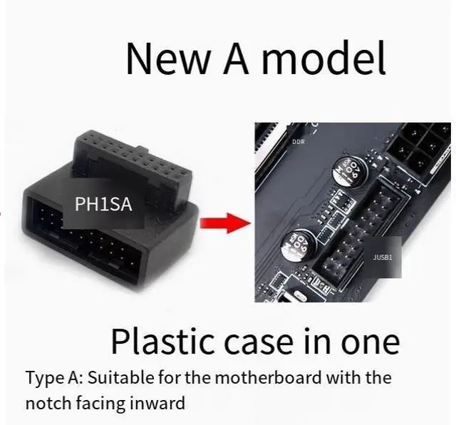 Alt view image 2 of 6 - 2PACK Desktop computer motherboard USB3.0 19/20P socket 90 degree steering head cable wizard with housing