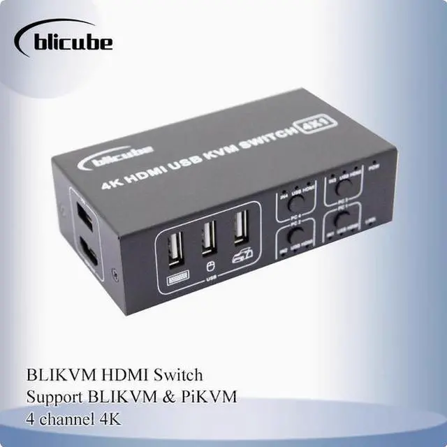 Main image of PiKVM BLIKVM 4K HDMI USB switch KVM four-port Converter 4-in-1-out set