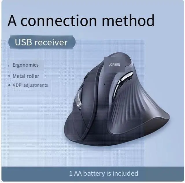 Alt view image 2 of 6 - UGREEN 2.4G wireless ergonomic mouse, wireless Bluetooth, silent office, hand-protecting laptop, upright vertical mouse