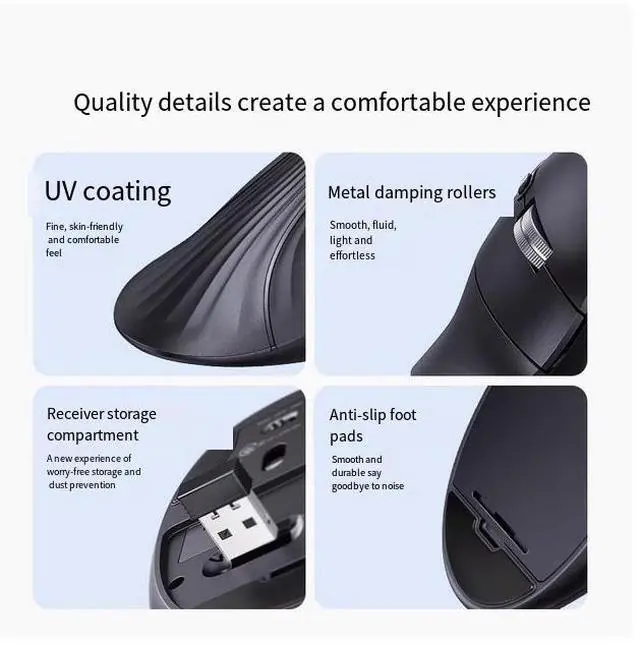 Alt view image 3 of 6 - UGREEN 2.4G wireless ergonomic mouse, wireless Bluetooth, silent office, hand-protecting laptop, upright vertical mouse