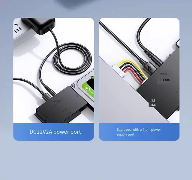 Alt view image 7 of 7 - UGREEN IDE/SATA to USB3.0 Easy drive cable, external desktop hard drive with power supply, 2.5/3.5-inch notebook mechanical ssd solid-state drive, optical drive reader