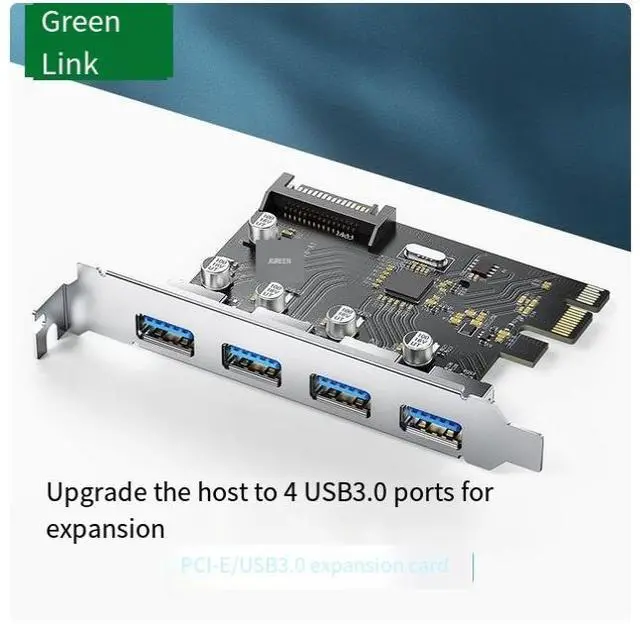 Alt view image 5 of 5 - UGREEN PCIE to 4xUSB 3.0 expansion card and 4-pin to 15-PIN cable desktop motherboard adapter expansion panel