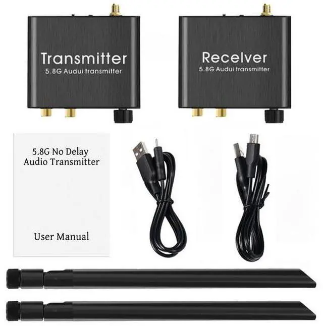 Alt view image 3 of 5 - 5.8G wireless audio transmitter, transceiver, computer karaoke machine, industrial-grade wireless connection, bidirectional connection, volume control, 50-meter transmission