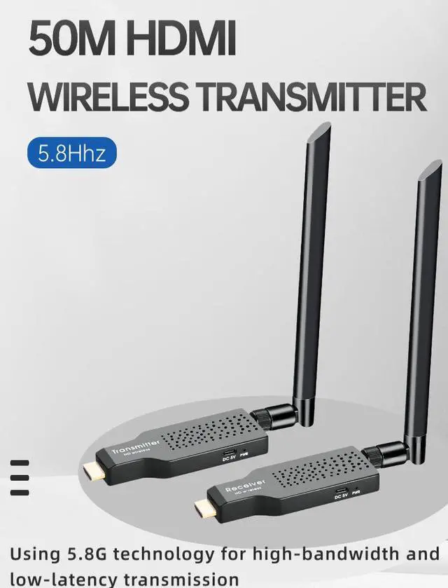 Main image of Wireless HDMI Transmitter and Receiver, 165ft/50m Wireless HDMI for 4K Decode Input 1080P Output, Plug&Play Portable 2.4G/5.8G for Video and Audio to Monitor from PC/Projector/TV Box