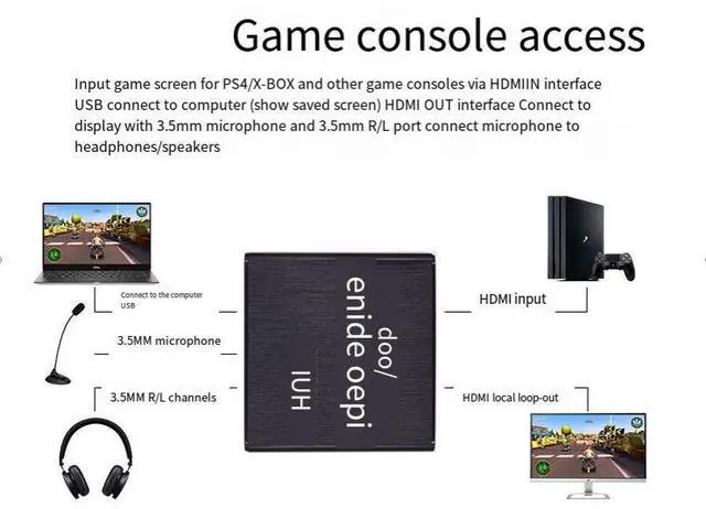 Alt view image 2 of 7 - HDMI capture card, USB high-definition video recording box, OBS game live streaming capture card, ring out 3.5 microphone