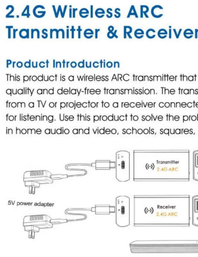 Alt view image 5 of 5 - 2.4G wireless ARC transmitter, delay-free ARC audio return digital audio signal wireless audio transmitter