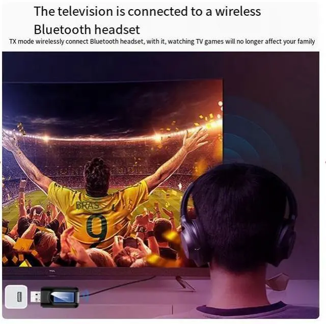 Alt view image 2 of 5 - Bluetooth Audio transmitter and Receiver 5.0 2-in-1 computer TV projector Audio 3.5mm to stereo headphones