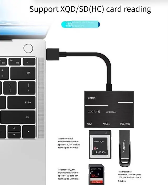 Alt view image 4 of 6 - ONTEN TYPE-C XQD high-speed card reader, camera single-lens reflex SD card reader, compatible with SONY M/G series memory card and USB flash drive reader