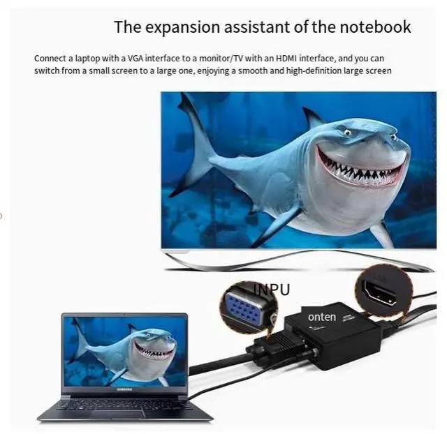 Alt view image 3 of 6 - ONTEN VGA master to HDMI master converter 1080p laptop connect TV projector adapter and 1.5-meter HDMI cable