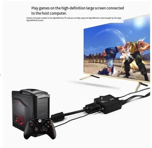 Alt view image 4 of 6 - ONTEN VGA master to HDMI master converter 1080p laptop connect TV projector adapter and 1.5-meter HDMI cable