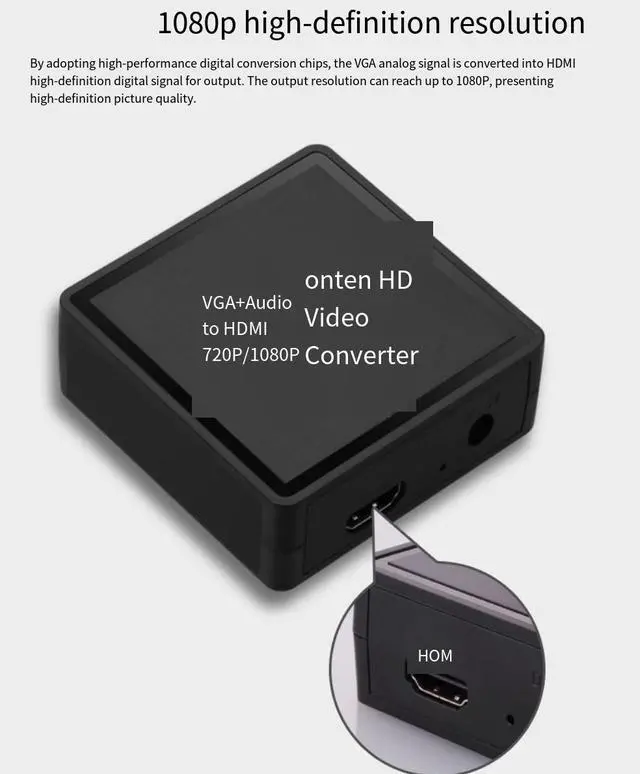 Alt view image 5 of 6 - ONTEN VGA master to HDMI master converter 1080p laptop connect TV projector adapter and 1.5-meter HDMI cable