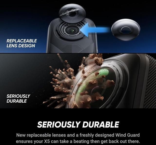 Alt view image 6 of 7 - Insta360 X5 - Waterproof 8K 360° Action Camera, Leading Low Light, Invisible Selfie Stick Effect, Rugged and Replaceable Lens, 3-Hour Battery, Built-in Wind Guard, Stabilization, Triple AI Chip Design