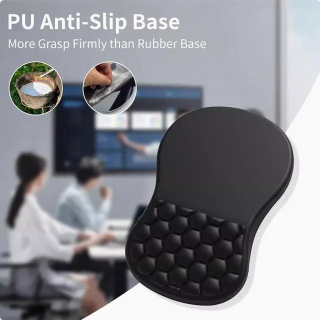 Alt view image 2 of 5 - Ergonomic Joint Wrist Support Mouse Pad with Memory Foam Cushion Massage Bump, Carpal Tunnel Pain Relief Mousepad Slope Design for Wrist Rest, 11.8x7.9 in, Black