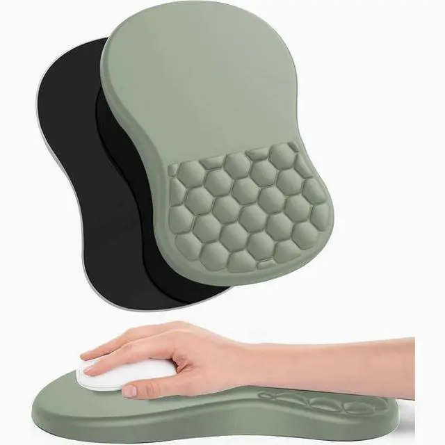 Main image of Ergonomic Joint Wrist Support Mouse Pad with Memory Foam Cushion Massage Bump, Carpal Tunnel Pain Relief Mousepad Slope Design for Wrist Rest, 11.8x7.9 in,Light green