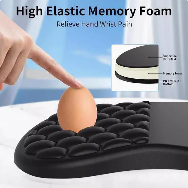 Alt view image 3 of 5 - Ergonomic Joint Wrist Support Mouse Pad with Memory Foam Cushion Massage Bump, Carpal Tunnel Pain Relief Mousepad Slope Design for Wrist Rest, 11.8x7.9 in, DimGray