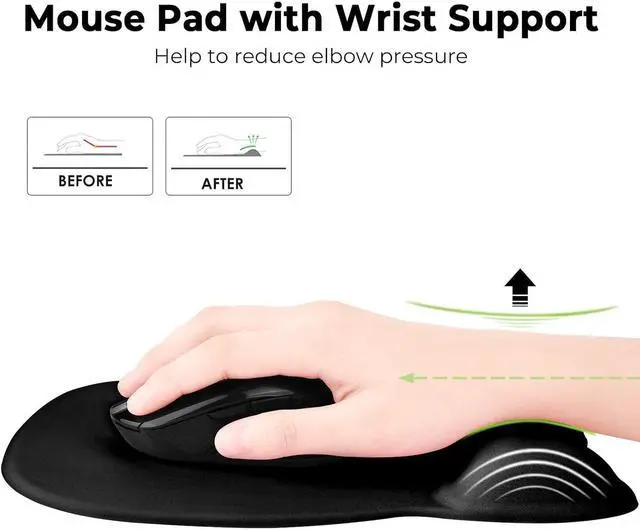 Alt view image 2 of 5 - EooCoo Ergonomic Mouse Pad with Wrist Support, Mousepad with Memory Foam Wrist Rest and Non-Slip Base for Computer, Cafe, Home & Office, 9.64 x 8.26 in Office Desk Accessories,Black