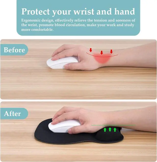 Alt view image 5 of 5 - EooCoo Ergonomic Mouse Pad with Wrist Support, Mousepad with Memory Foam Wrist Rest and Non-Slip Base for Computer, Cafe, Home & Office, 9.64 x 8.26 in Office Desk Accessories,Black