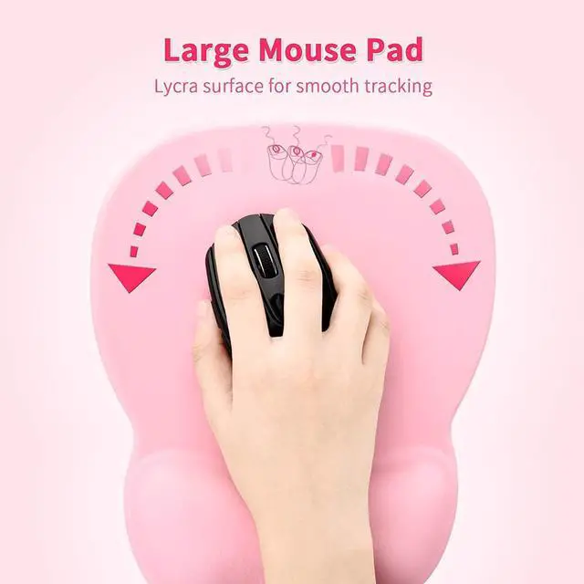 Alt view image 3 of 5 - EooCoo Ergonomic Mouse Pad with Wrist Support, Mousepad with Memory Foam Wrist Rest and Non-Slip Base for Computer, Cafe, Home & Office, 9.64 x 8.26 in Office Desk Accessories Cute Pink