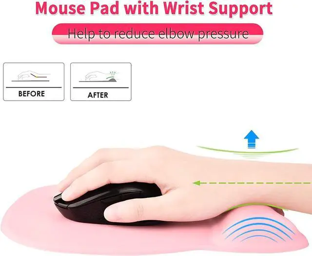 Alt view image 2 of 5 - EooCoo Ergonomic Mouse Pad with Wrist Support, Mousepad with Memory Foam Wrist Rest and Non-Slip Base for Computer, Cafe, Home & Office, 9.64 x 8.26 in Office Desk Accessories Cute Pink