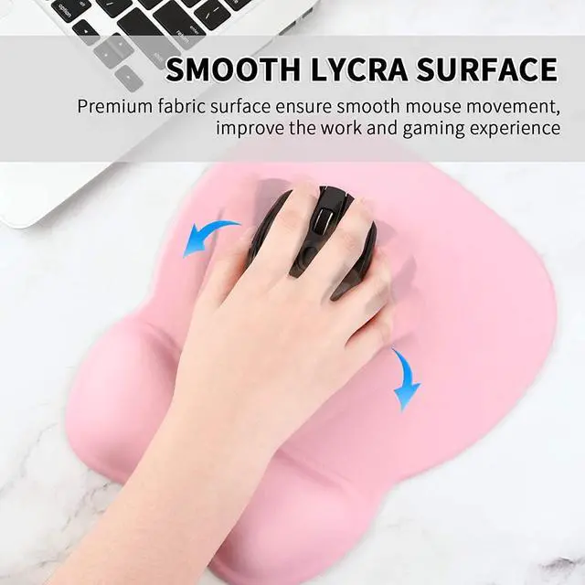 Alt view image 4 of 5 - EooCoo Ergonomic Mouse Pad with Wrist Support, Mousepad with Memory Foam Wrist Rest and Non-Slip Base for Computer, Cafe, Home & Office, 9.64 x 8.26 in Office Desk Accessories Cute Pink