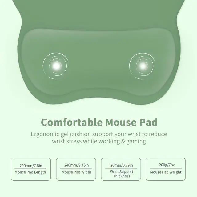 Alt view image 6 of 6 - EooCoo Ergonomic Mouse Pad with Wrist Support, Mousepad with Memory Foam Wrist Rest and Non-Slip Base for Computer, Cafe, Home & Office, 9.64 x 8.26 in Office Desk Accessories  Green
