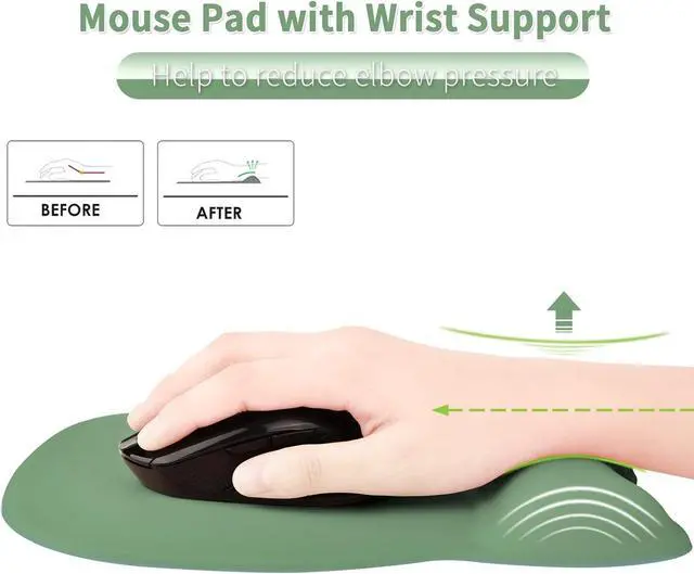 Alt view image 2 of 6 - EooCoo Ergonomic Mouse Pad with Wrist Support, Mousepad with Memory Foam Wrist Rest and Non-Slip Base for Computer, Cafe, Home & Office, 9.64 x 8.26 in Office Desk Accessories  Green