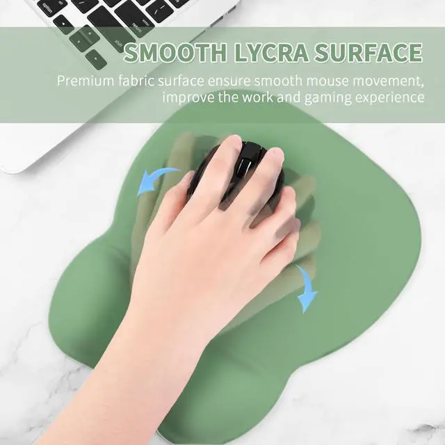 Alt view image 4 of 6 - EooCoo Ergonomic Mouse Pad with Wrist Support, Mousepad with Memory Foam Wrist Rest and Non-Slip Base for Computer, Cafe, Home & Office, 9.64 x 8.26 in Office Desk Accessories  Green