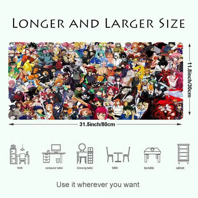 Alt view image 2 of 7 - Extended Large Gaming Mouse Pad, Full Desk Keyboard Mouse Pad, XXL Bigmouse Pad with Anime, Waterproof and Anti-Skid for Office Desk Decor (31.5×11.8×0.1 inch)