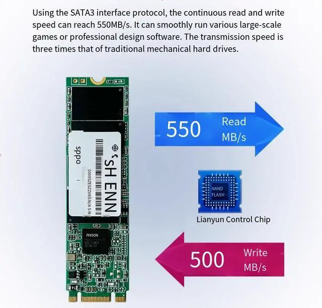 Alt view image 2 of 6 - Goldendisk M.2 solid-state drive  1TB with a read and write speed of 550MB/s adopts SATA3 protocol and NGFF interface