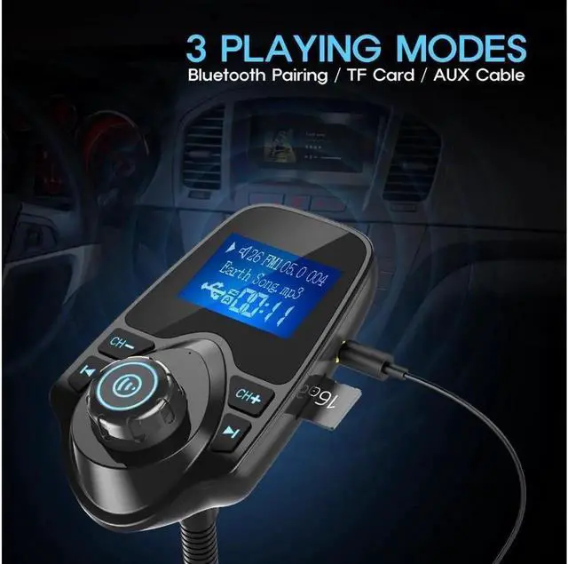 Alt view image 6 of 6 - GOLDENDISK Wireless In-Car Bluetooth FM Transmitter Radio Adapter Car Kit with 1.44 Inch Display and USB Car Charger
