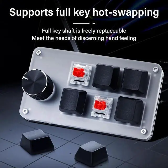 Alt view image 4 of 7 - GOLDENDISK Mini Macro Programmable Keyboard USB Mini 6 Key 1 Knob Mechanical OSU Gaming Keyboard RGB DIY Multi-Function Keyboard Compatible with Mac OS, Windows (Black)