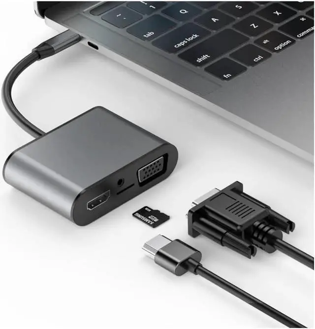 Main image of 8 in 1 USB-C / Type-C to 3 USB 3.0 + USB-C / Type-C + HDMI + VGA Interfaces HUB Adapter with Micro SD Card Slot & 3.5mm AUX