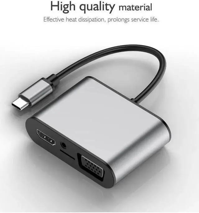 Alt view image 3 of 7 - 8 in 1 USB-C / Type-C to 3 USB 3.0 + USB-C / Type-C + HDMI + VGA Interfaces HUB Adapter with Micro SD Card Slot & 3.5mm AUX