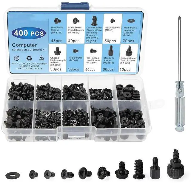 Main image of 400Pcs Computer Screws Standoffs Kit SSD Screw for Universal Motherboard PC Computer Case Screw Fan CD-ROM with Screwdriver