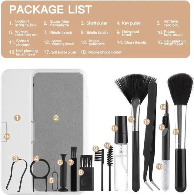 Alt view image 7 of 7 - 18 in 1 Electronic Cleaner Kit, Earbuds Laptop Computer Keyboard Cleaners Camera Earphone Clean Set, Tablet and Screen Dust Brush for MacBook PC Soft Sweep, Swipe Spray Bottle