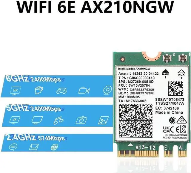 Alt view image 6 of 7 - WiFi 6E AX210 NGW Wireless Card, Expand to Tri-Band 6GHz/5GHz/2.4GHz M.2 NGFF Wireless Bluetooth 5.3, AX210 WiFi Chip, Includes Ipex Cable, 8dBi Antennas and Brackets Support Windows 10/11(64 bit)