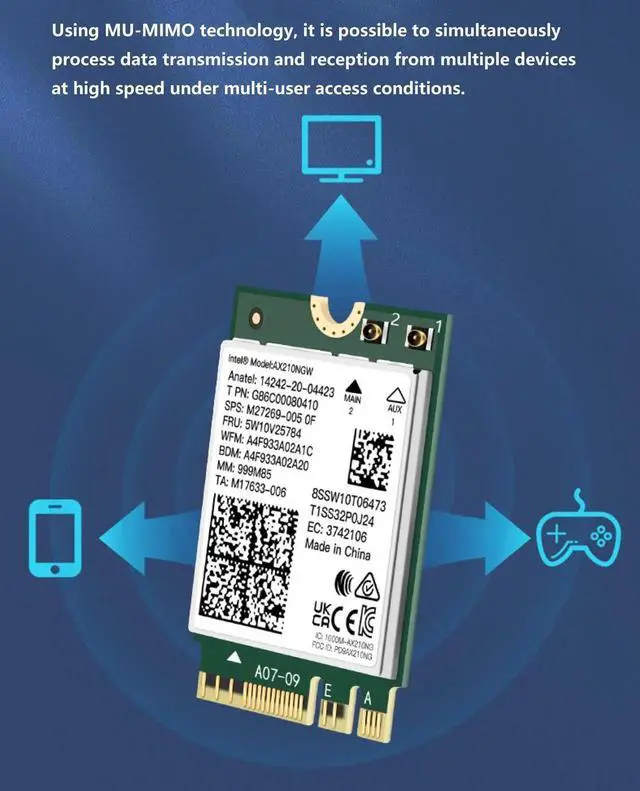 Alt view image 4 of 7 - WiFi 6E AX210 NGW Wireless Card, Expand to Tri-Band 6GHz/5GHz/2.4GHz M.2 NGFF Wireless Bluetooth 5.3, AX210 WiFi Chip, Includes Ipex Cable, 8dBi Antennas and Brackets Support Windows 10/11(64 bit)