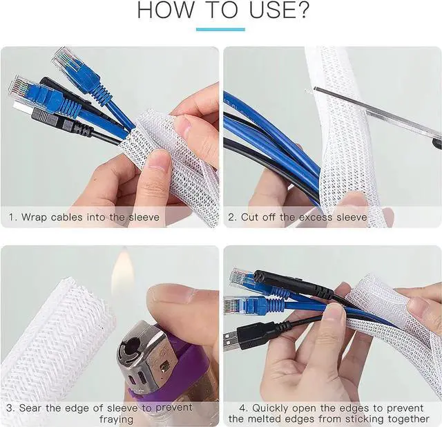 Alt view image 7 of 7 - White Cable Sleeve Cover, 6.6ft - Telescopic Adjustable, Cord Management System for Desk PC TV Computer Projector Wires Protection and Organization, Home, Theater and Office etc,White