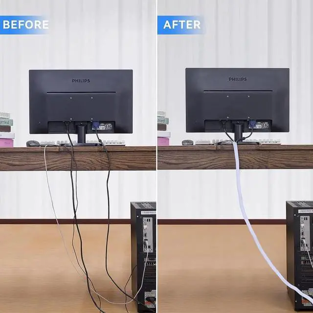 Alt view image 5 of 7 - White Cable Sleeve Cover, 6.6ft - Telescopic Adjustable, Cord Management System for Desk PC TV Computer Projector Wires Protection and Organization, Home, Theater and Office etc,White