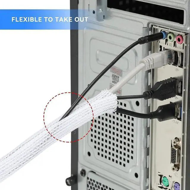 Alt view image 3 of 7 - White Cable Sleeve Cover, 6.6ft - Telescopic Adjustable, Cord Management System for Desk PC TV Computer Projector Wires Protection and Organization, Home, Theater and Office etc,White