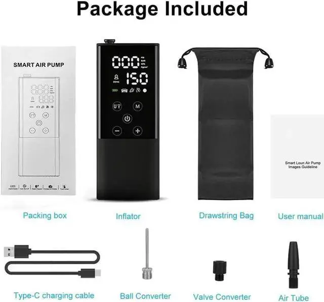 Alt view image 7 of 7 - Portable Air Compressor Cordless Tire Inflator, Rechargeable Handheld 150 PSI Tire Inflator Car Air Pump with LED Flash Light, 4000mAh Battery, Auto Stop