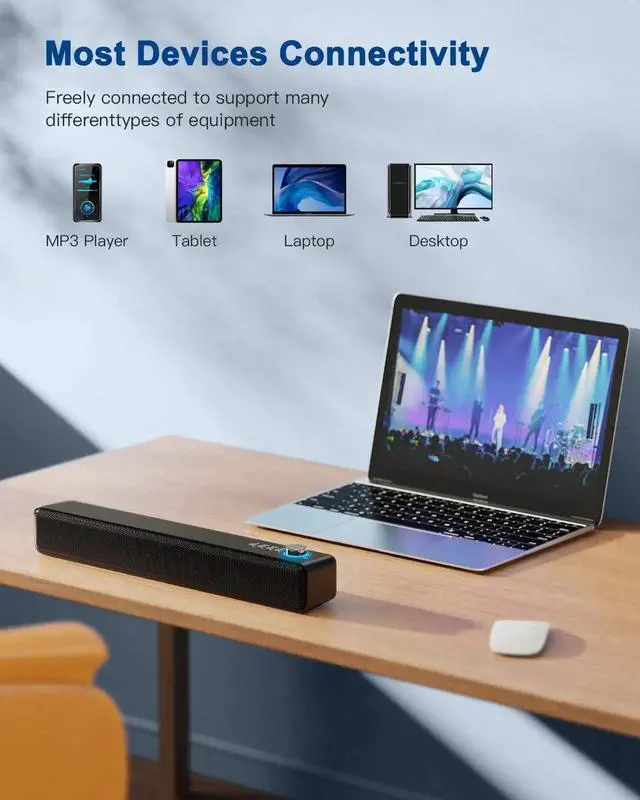 Alt view image 3 of 6 - Laptop Speaker, Bluetooth 5.0 Computer Speaker with 10W Stereo Surround Sound, Built-in AUX, USB, TF, Wireless Computer Speaker for Desktop, Phone, Laptop, iMac, Tablet, iPad