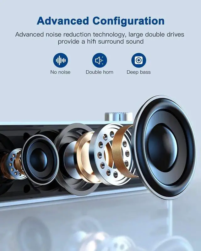 Alt view image 2 of 6 - Laptop Speaker, Bluetooth 5.0 Computer Speaker with 10W Stereo Surround Sound, Built-in AUX, USB, TF, Wireless Computer Speaker for Desktop, Phone, Laptop, iMac, Tablet, iPad