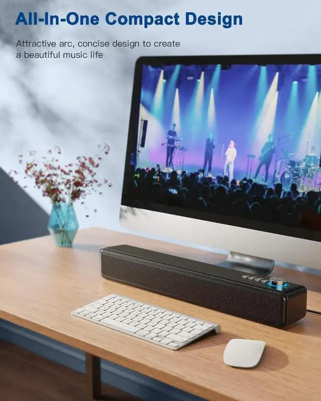 Alt view image 5 of 6 - Laptop Speaker, Bluetooth 5.0 Computer Speaker with 10W Stereo Surround Sound, Built-in AUX, USB, TF, Wireless Computer Speaker for Desktop, Phone, Laptop, iMac, Tablet, iPad