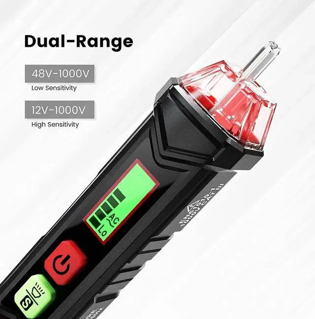 Alt view image 2 of 7 - Voltage Tester/Non-Contact Voltage Tester with Dual Range AC 12V-1000V/48V-1000V, Live/Null Wire Tester, Electrical Tester with LCD Display, Buzzer Alarm, Wire Breakpoint Finder-Red