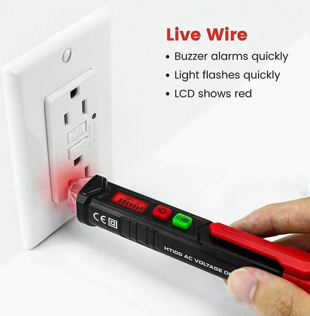 Alt view image 3 of 7 - Voltage Tester/Non-Contact Voltage Tester with Dual Range AC 12V-1000V/48V-1000V, Live/Null Wire Tester, Electrical Tester with LCD Display, Buzzer Alarm, Wire Breakpoint Finder-Red