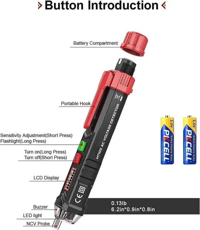 Alt view image 6 of 7 - Voltage Tester/Non-Contact Voltage Tester with Dual Range AC 12V-1000V/48V-1000V, Live/Null Wire Tester, Electrical Tester with LCD Display, Buzzer Alarm, Wire Breakpoint Finder-Red